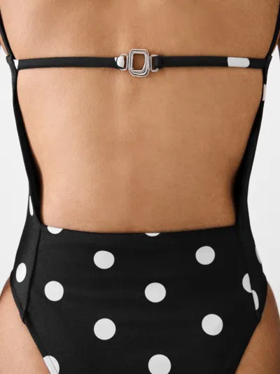 Jacquemus Polka Dot Print One Piece Swimsuit In Black