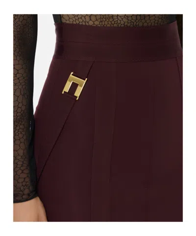 Elisabetta Franchi Skirt In Bi-elastic Fabric With Jewel Logo In Burgundy