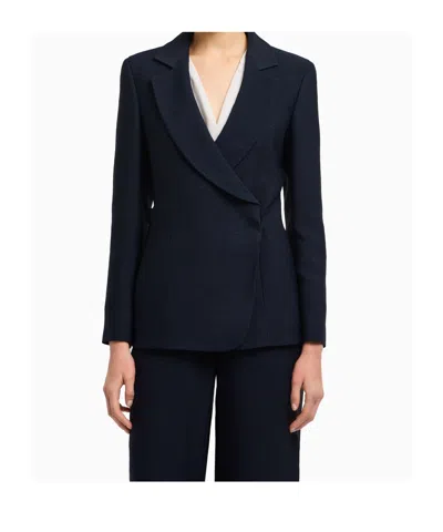 Emporio Armani Long-sleeved Suit Jacket In Blue
