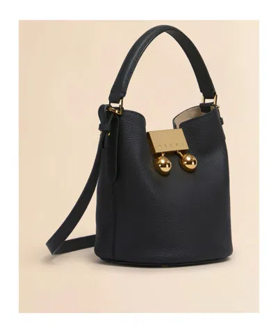 Marni Womens 00n99 Trunkeroo Bucket Leather Shoulder Bag In Black