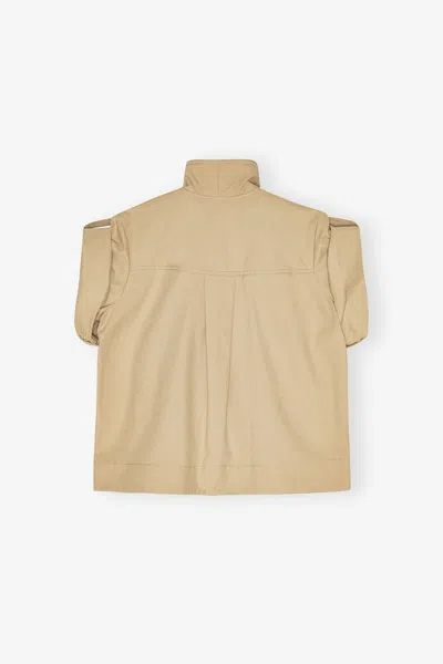 Ganni Beige Stretch Cotton Blouse In Neutral