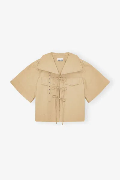 Ganni Beige Stretch Cotton Blouse In Neutral
