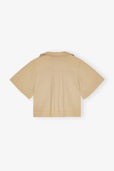 Ganni Beige Stretch Cotton Blouse In Neutral