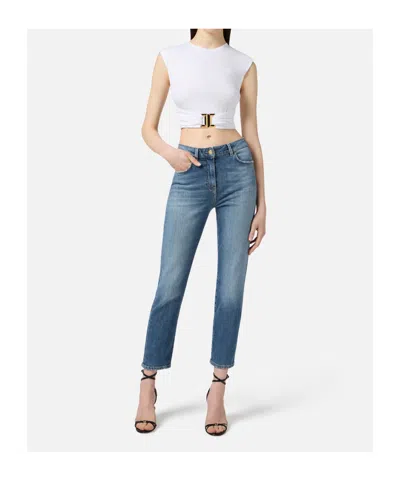 Elisabetta Franchi Cotton Jersey T-shirt With Jewel Logo In White