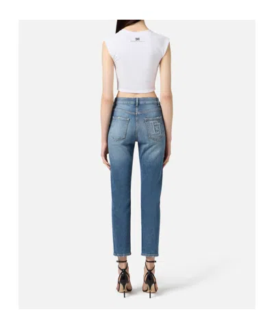 Elisabetta Franchi Cotton Jersey T-shirt With Jewel Logo In White