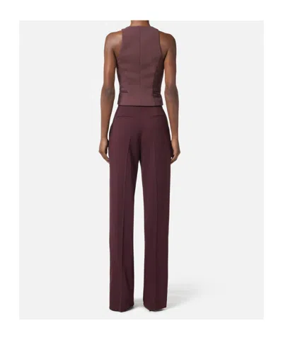 Elisabetta Franchi Double Crepe Top With Burgundy Zip Details In Brown