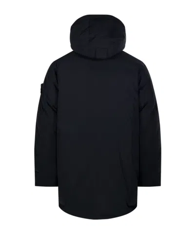 Stone Island Padded Parka Long Length Hood Side Pockets In Black
