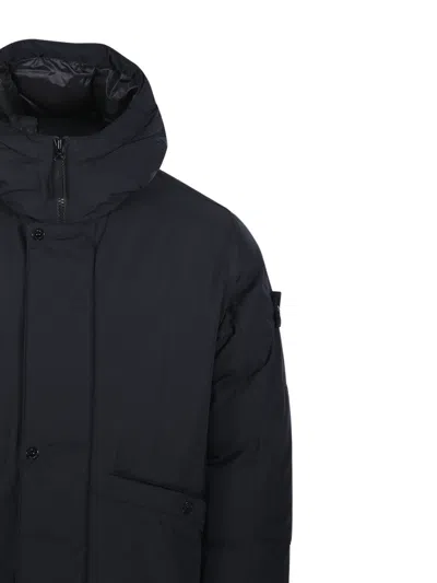 Stone Island Padded Parka Long Length Hood Side Pockets In Black