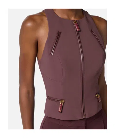 Elisabetta Franchi Double Crepe Top With Burgundy Zip Details In Brown