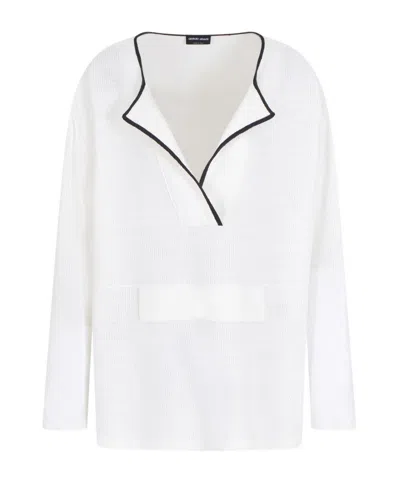 Giorgio Armani Long Sleeve Polo Shirt In White
