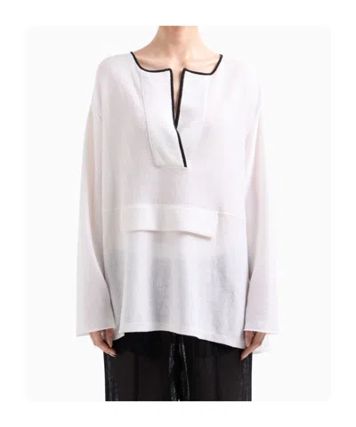 Giorgio Armani Long Sleeve Polo Shirt In White