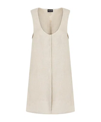 Giorgio Armani Long Top In Linen Gauze In Neutral