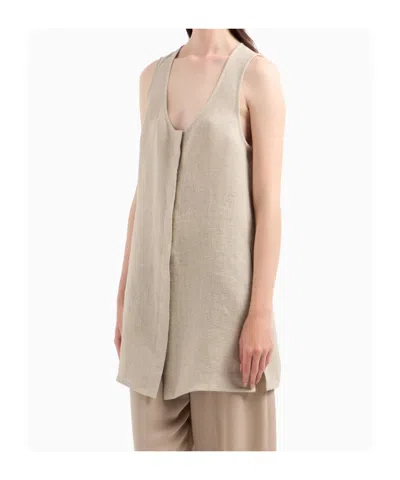 Giorgio Armani Long Top In Linen Gauze In Neutral