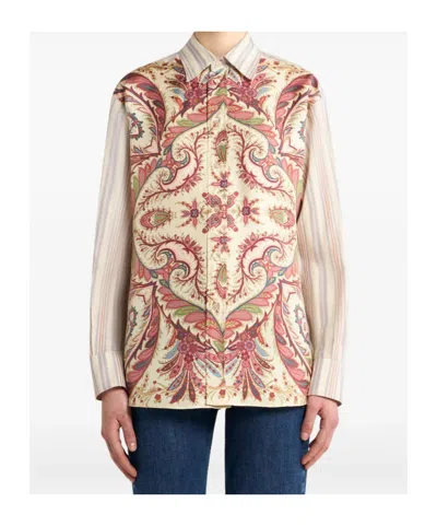 Etro Striped Shirt With Placed Print In Multi