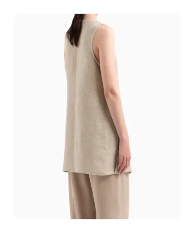 Giorgio Armani Long Top In Linen Gauze In Neutral