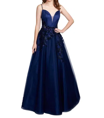 Nina Canacci Floral Applique Ball Gown In Royal