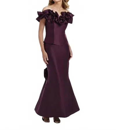 Ideas By Barbara Off Shoulder Evening Dress In Chocolate In Purple
