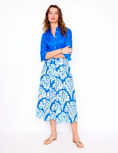 Boden Verity Linen Midi Skirt Cerulean Blue, Blossomy