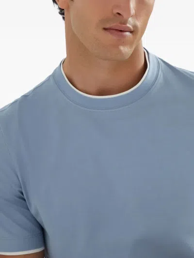 Brunello Cucinelli Cotton Jersey Crew Neck T-shirt With Faux-layering In Blue
