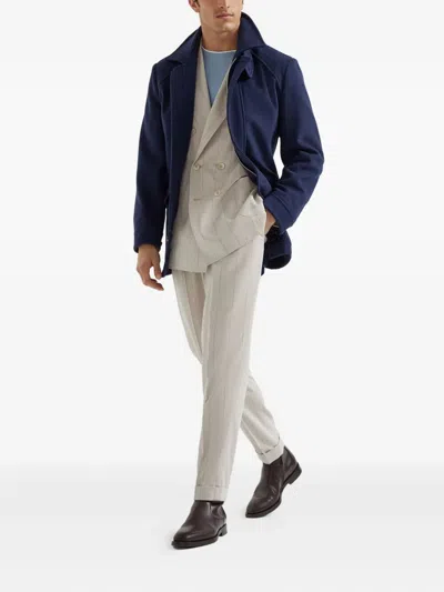 Brunello Cucinelli Cotton Jersey Crew Neck T-shirt With Faux-layering In Blue