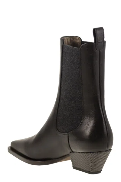 Brunello Cucinelli Leather Chelsea Heeled Boots 50 In Black
