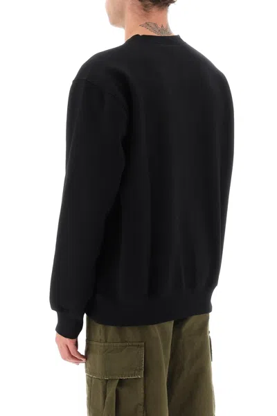Carhartt Fleeced Cotton Crew-neck Sweatshirt With Embossed Logo In Black