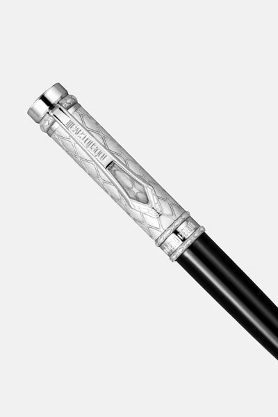 Roberto Cavalli Ballpoint Pen, Silver Color & Black Lacquer