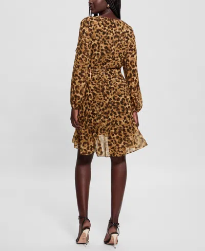Guess Kaleen Leopard Print Long Sleeve Minidress