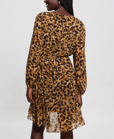 Guess Kaleen Leopard Print Long Sleeve Minidress