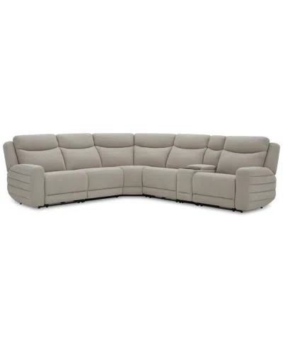 Macy's Kristyan 6-pc. Fabric Sectional With 3 Power Motion Chairs And Console, Exclusively At