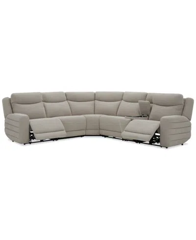Macy's Kristyan 6-pc. Fabric Sectional With 3 Power Motion Chairs And Console, Exclusively At
