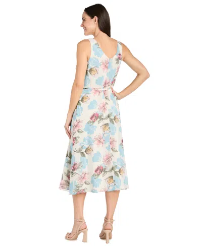 R & M Richards Petite Floral-print Ruffled Midi Dress In Gray