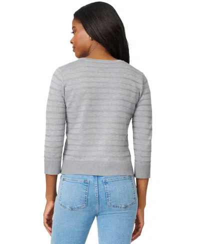 Melissa Paige Petite Textured-stripe Cardigan Sweater In Gray