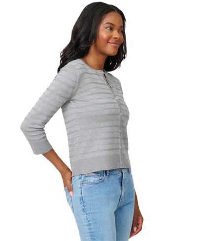 Melissa Paige Petite Textured-stripe Cardigan Sweater In Gray