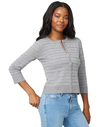 Melissa Paige Petite Textured-stripe Cardigan Sweater In Gray