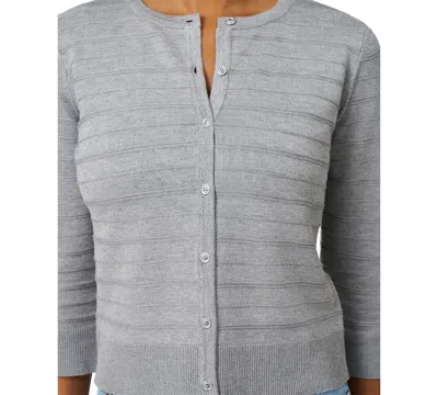 Melissa Paige Petite Textured-stripe Cardigan Sweater In Gray