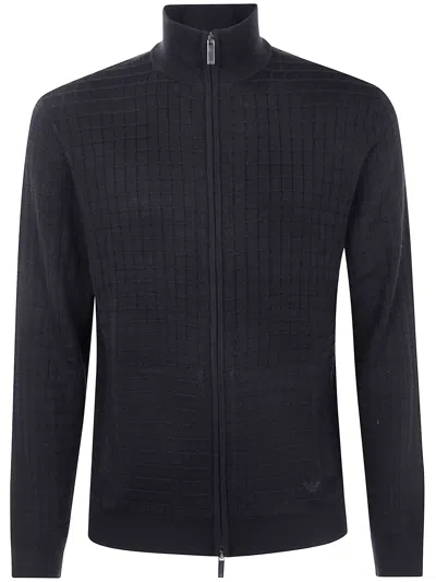 Emporio Armani Grid-pattern Zip-up Cardigan