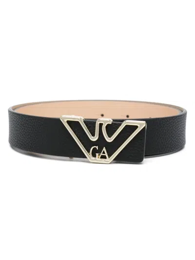 Emporio Armani Logo Belt With Adjustable Length And Grained Texture In Neutral