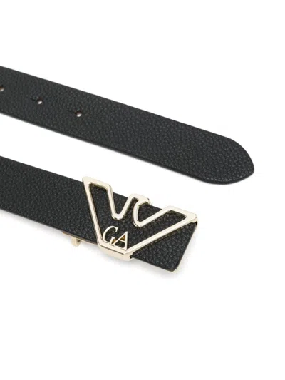 Emporio Armani Logo Belt With Adjustable Length And Grained Texture In Neutral