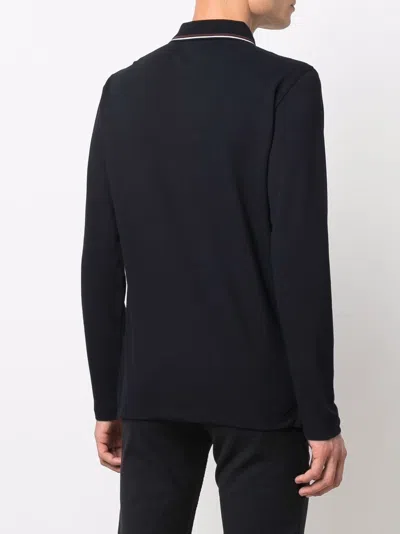 Emporio Armani Blue Long Sleeve Polo Shirt With Logo Embroidery In Stretch Cotton