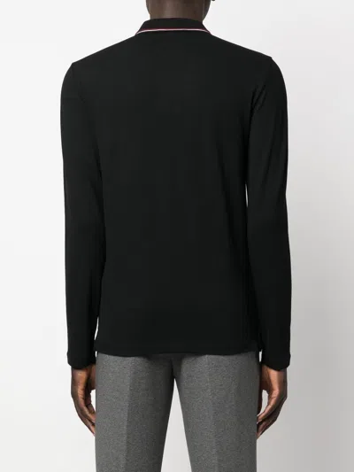 Emporio Armani Black Long Sleeve Polo Shirt With Logo Embroidery In Stretch Cotton Man In Black