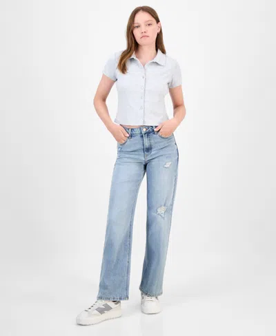 Tinseltown Juniors' High-rise Slim Wide-leg Jeans In Yellow