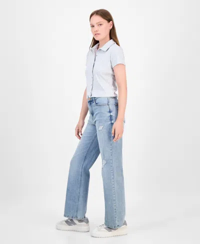 Tinseltown Juniors' High-rise Slim Wide-leg Jeans In Yellow