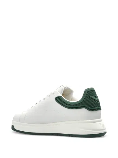 Emporio Armani Heel Tab Flat Sole Round Toe Sneakers In White