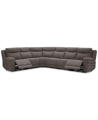 Macy's Kristyan 6-pc. Fabric Sectional With 3 Power Motion Chairs, Exclusively At  In Brown