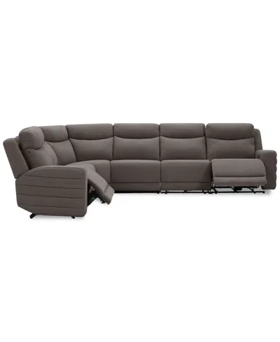 Macy's Kristyan 6-pc. Fabric Sectional With 3 Power Motion Chairs, Exclusively At  In Brown