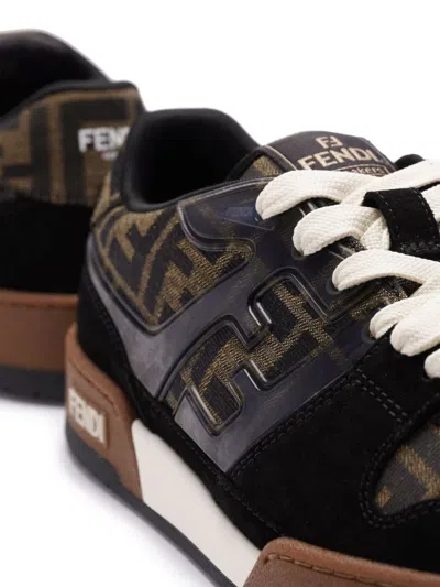 Fendi Match Low-top Ff Jacquard Fabric And Suede Sneakers In Brown