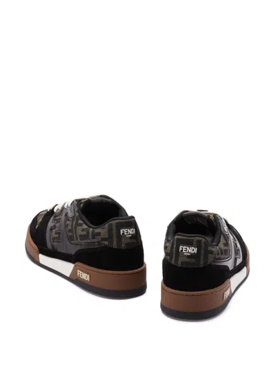 Fendi Match Low-top Ff Jacquard Fabric And Suede Sneakers In Brown