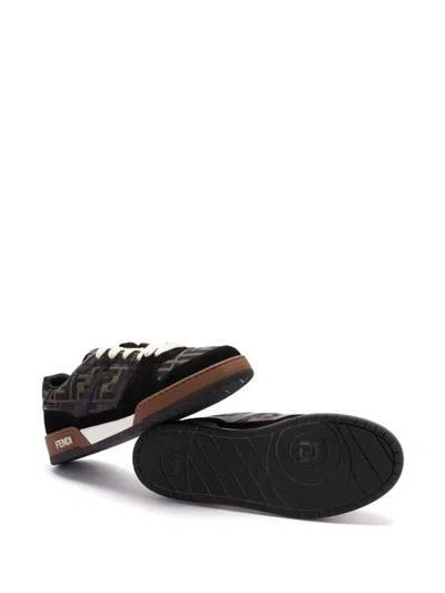 Fendi Match Low-top Ff Jacquard Fabric And Suede Sneakers In Brown