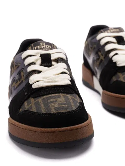 Fendi Match Low-top Ff Jacquard Fabric And Suede Sneakers In Brown